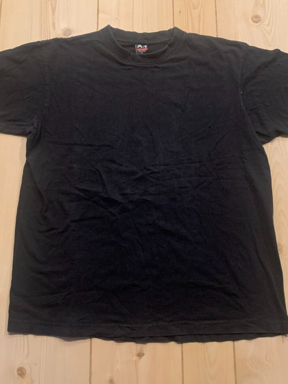 Vintage Y2K A-1 Sports Wear Retro Casual Blank Plain Solid Black T-Shirt Size L